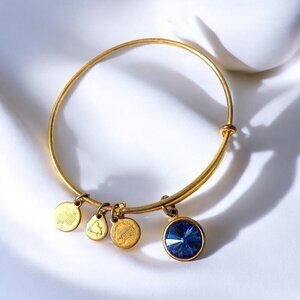 Alex and Ani Sapphire September Birthstone Charm Bracelet Gold 2"- 3.5"
